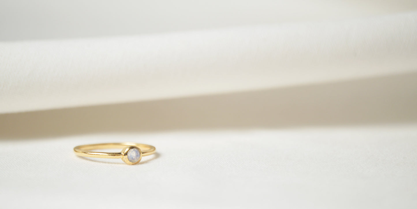 Mini Gold Moonstone Ring | Dainty Handmade Gift for mom and sister