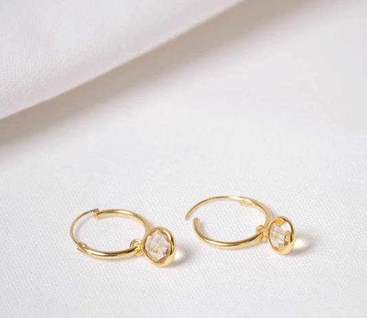 Minimalistisches, nachhaltiges Citrin Creolen-Set