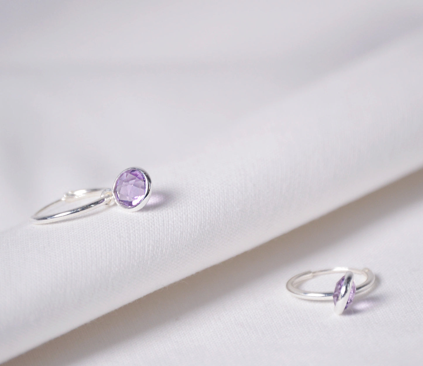 Amethyst dangle huggie hoops - February Birthstone