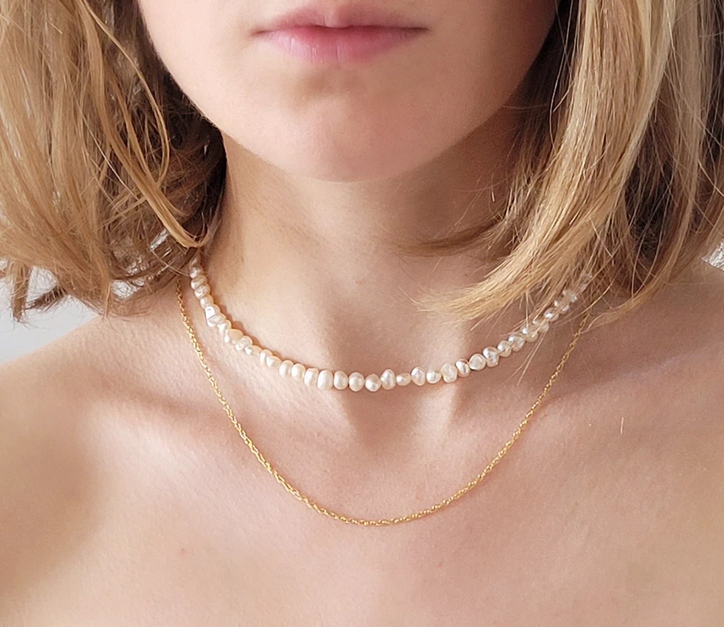 Süßwasser Perlenkette Set gold