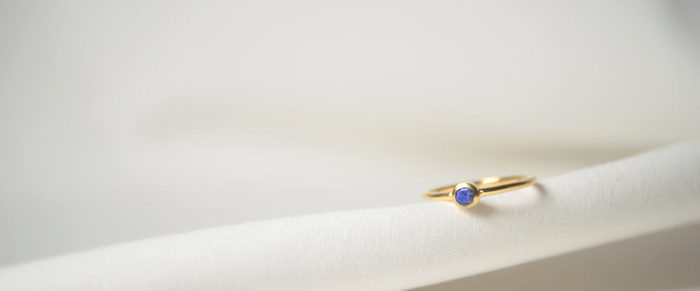 Thin Gold Ring Band with Gemstone – Eco-Friendly & Stackable