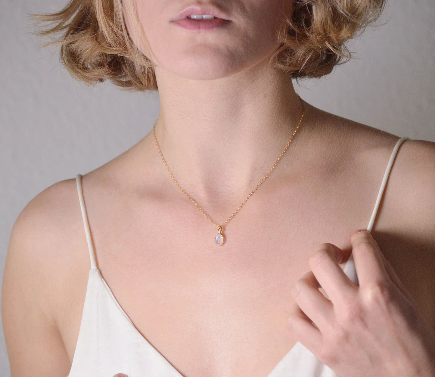 Moonstone Pendant with gold Necklace
