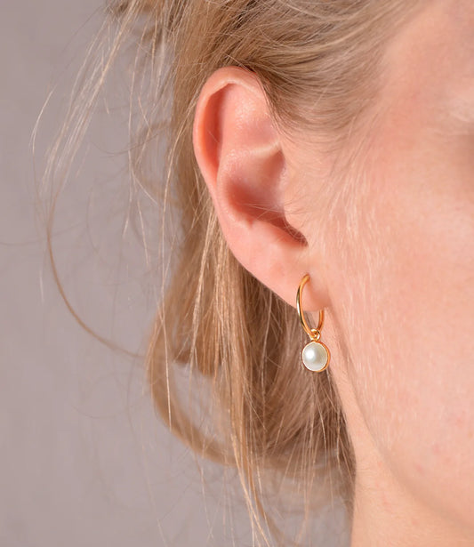 Freshwater pearl huggie Hoops gold earrings