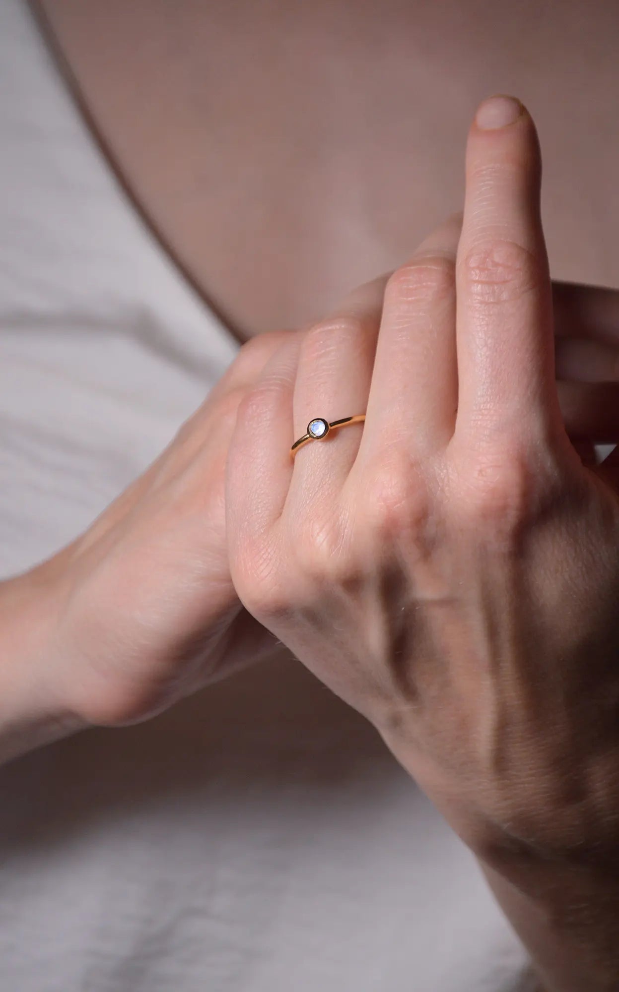 Mini Gold Moonstone Ring | Dainty Handmade Gift for mom and sister