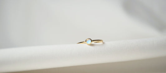 Mini Gold Moonstone Ring | Dainty Handmade Gift for mom and sister